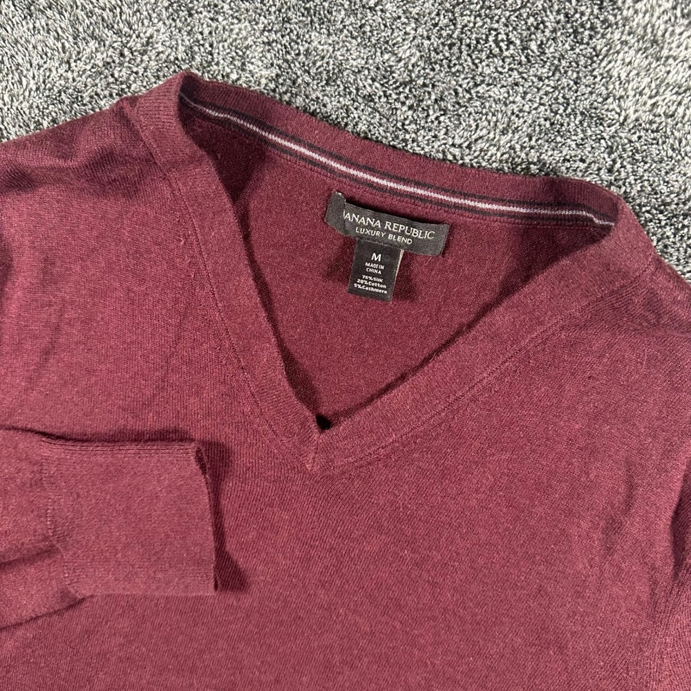 Banana Republic Sweater Mens M Luxury Blend Burgundy Silk Cashmere V-Neck Knit